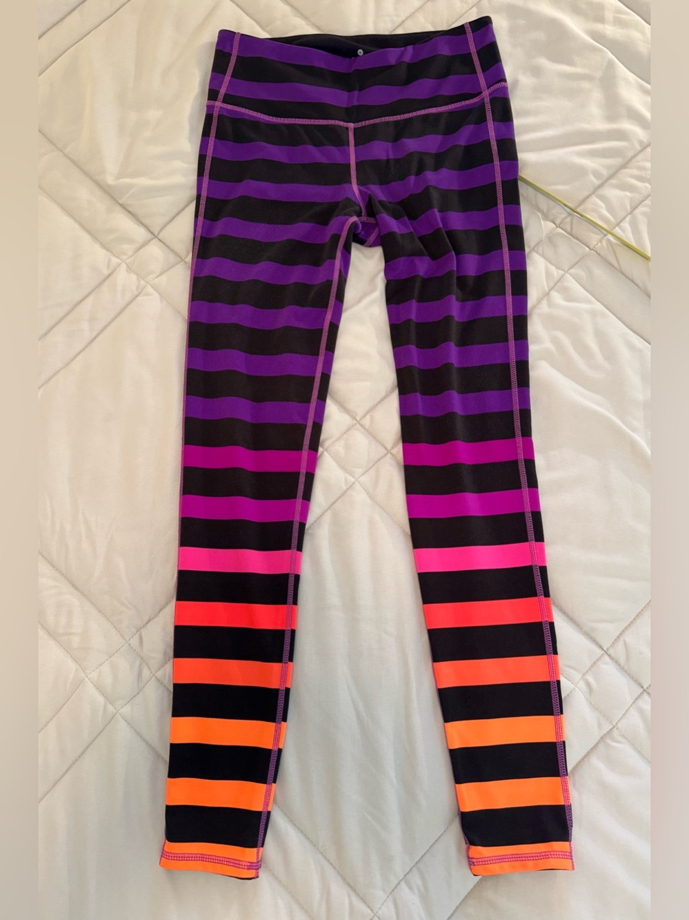 Athleta Black and Purple Striped Leggings S